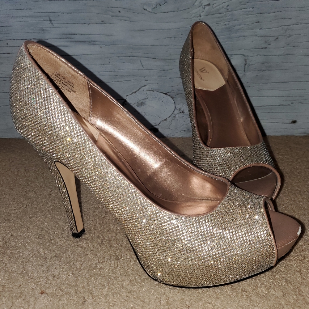 Worthington Lara Peep Toe Platform Pump, Size: 10 M(B), Champagne Gold